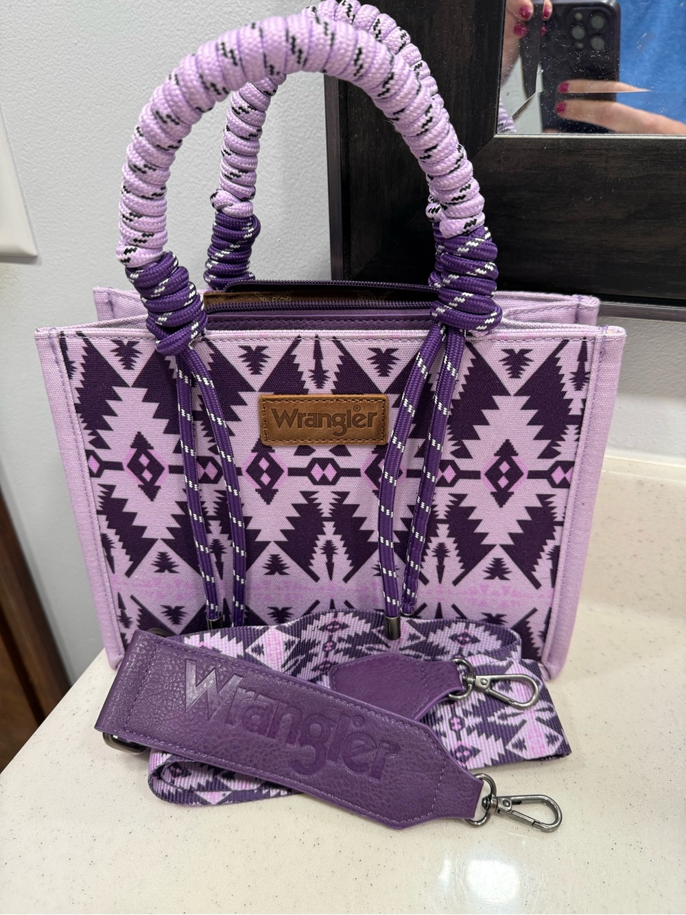 Wrangler Purple Aztec-Pattern Tote with Wrapped Handles